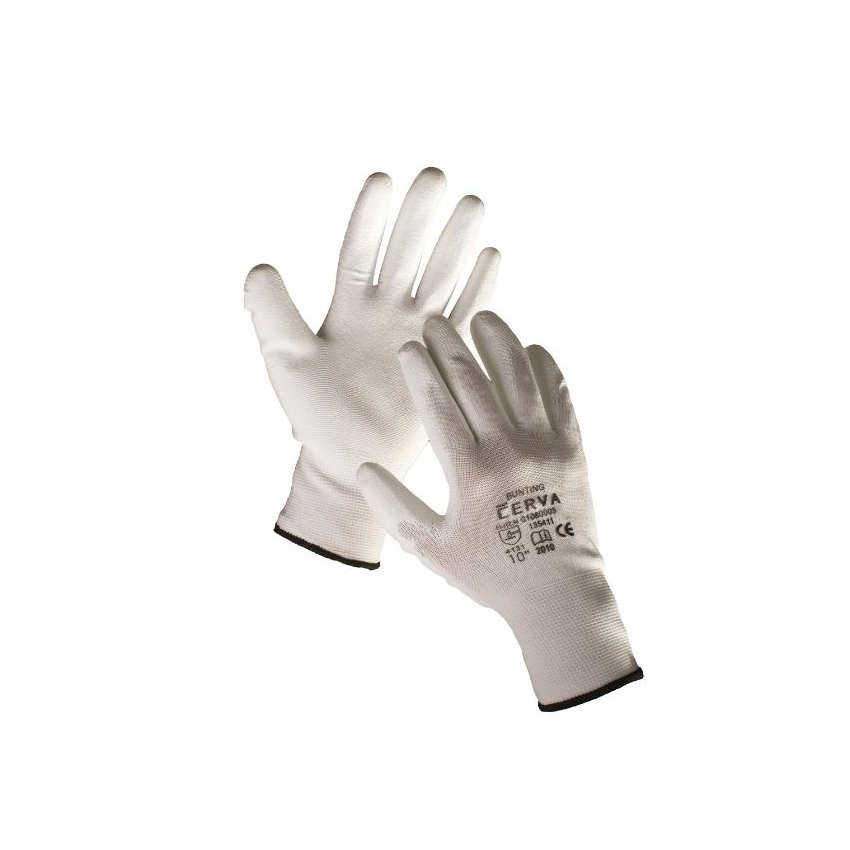 RUKAVICE BUNTING nylon PU dlaň BÍLÉ  8