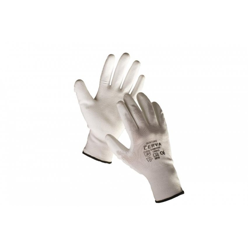 RUKAVICE BUNTING nylon PU dlaň BÍLÉ  10